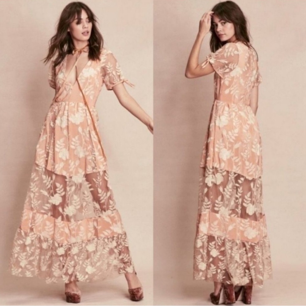 For Love & Lemons Floral Peach Maxi Dress
